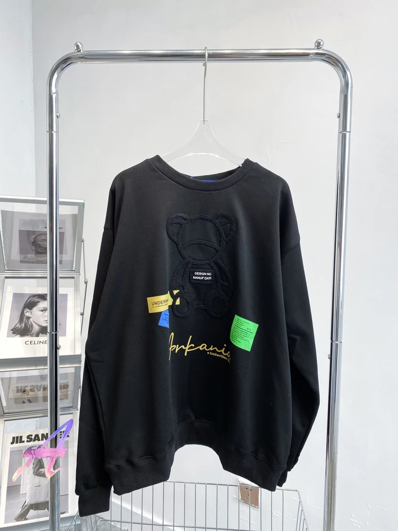 

Ader Error Sweatshirts Oversize Men's Women's Three-dimensional Towel Embroidered Bear Crew Neck Pullover Adererror Sweatshirts