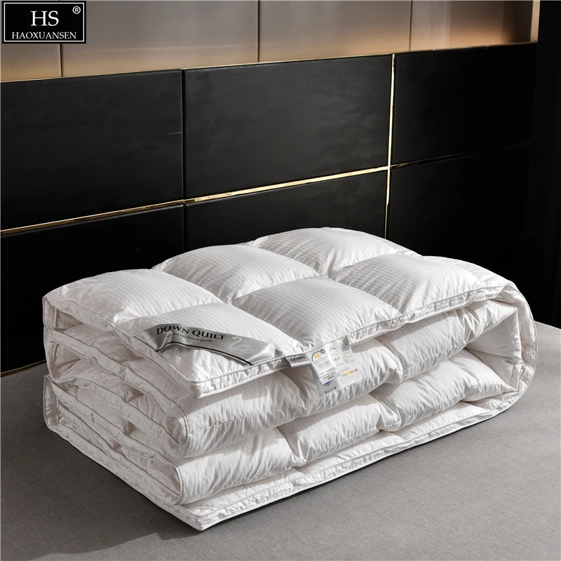 

White Stripes Lattice Goose Down Quilt Comforter Bedding Filling Power 800 Combed Cotton Duvet Fivestar Hotel OEKO-TEX Certified