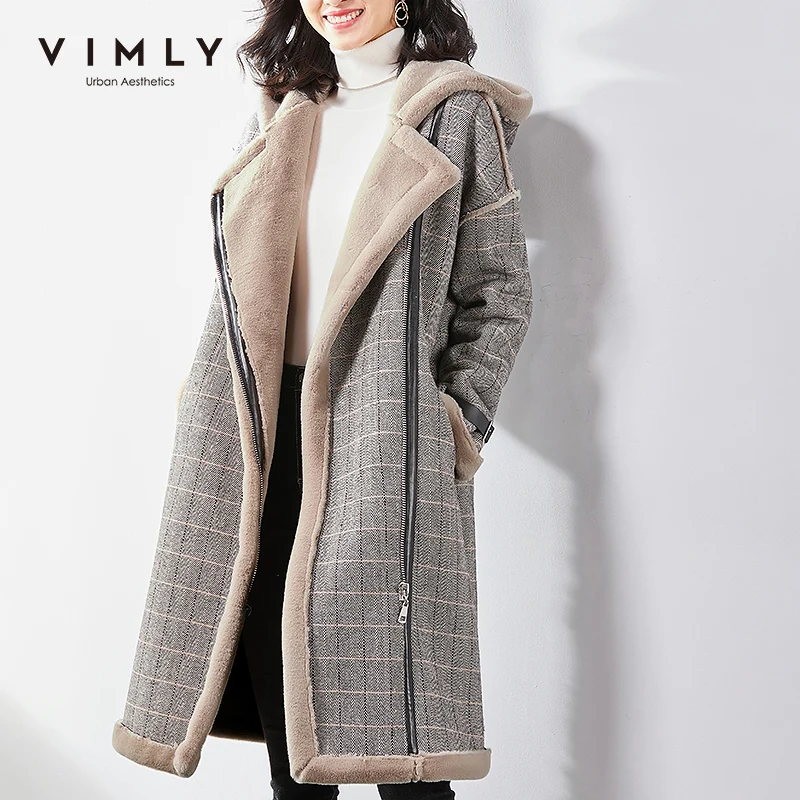 Vimly 2020 осень зима винтажное женское утепленное шерстяное пальто модное клетчатое