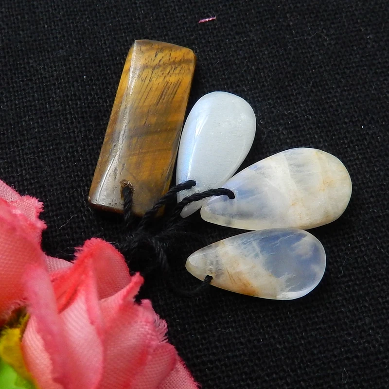 

One Set,Gift for Her,Semiprecious Gems Moon Stone and Tiger Eye Pendants ,Custom Jewelry Pendant Set 28x10x4mm,18x9x5mm,7g