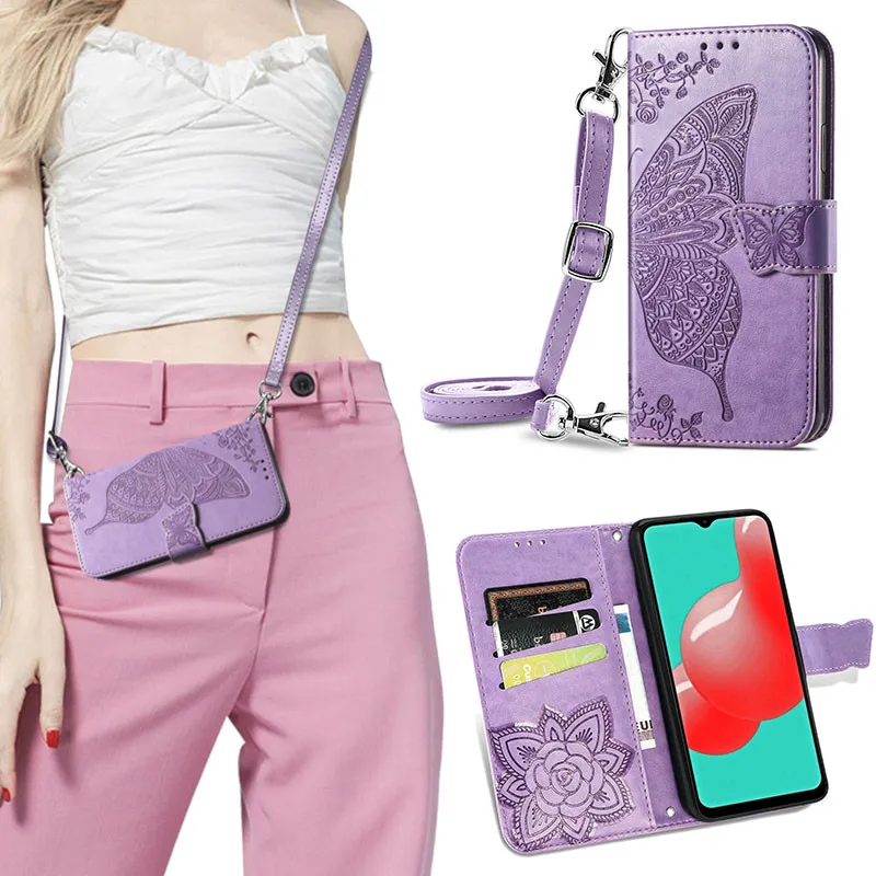 Кросс боди флип чехол с бабочкой для Samsung Galaxy S10 S9 S8 Plus S7 Edge A10s A20e A30S A40 A50 s A70 A80 J2 Core A8