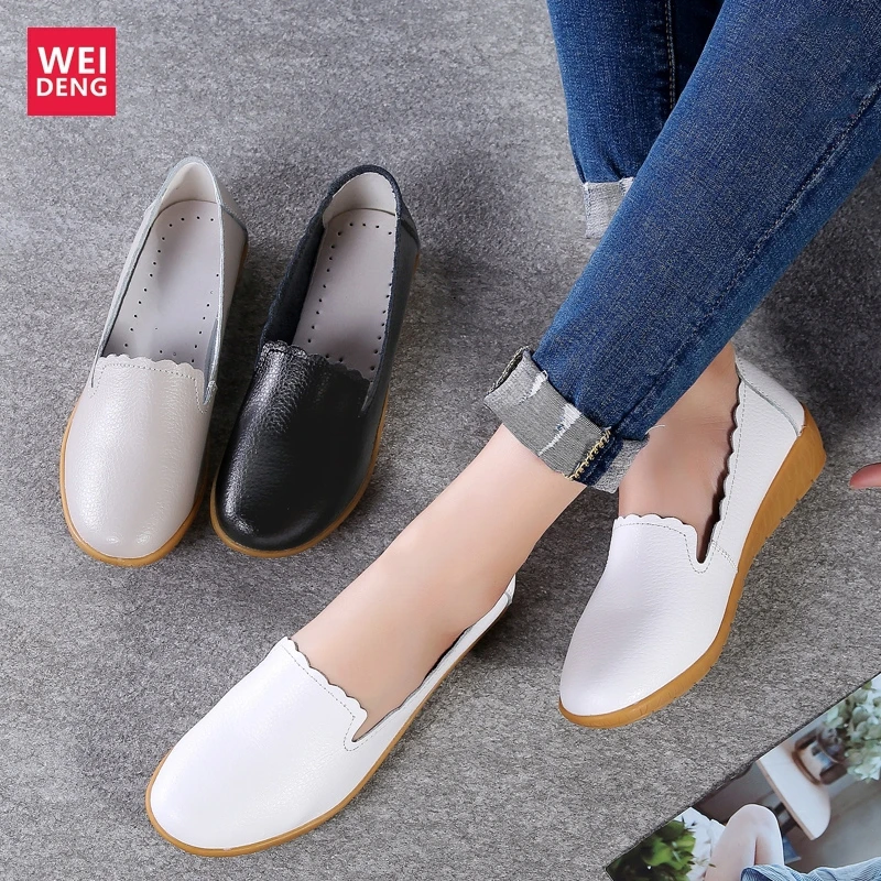 WeiDeng/Женская обувь для отдыха из натуральной кожи Обувь в стиле ретро на плоской