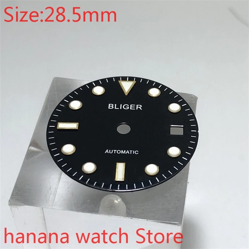 

Асептический циферблат Bliger 28,5 мм, многоцветный циферблат, мужские часы, черный циферблат, светящийся, Miyota 8215/8205/821a Eta 2824/2836
