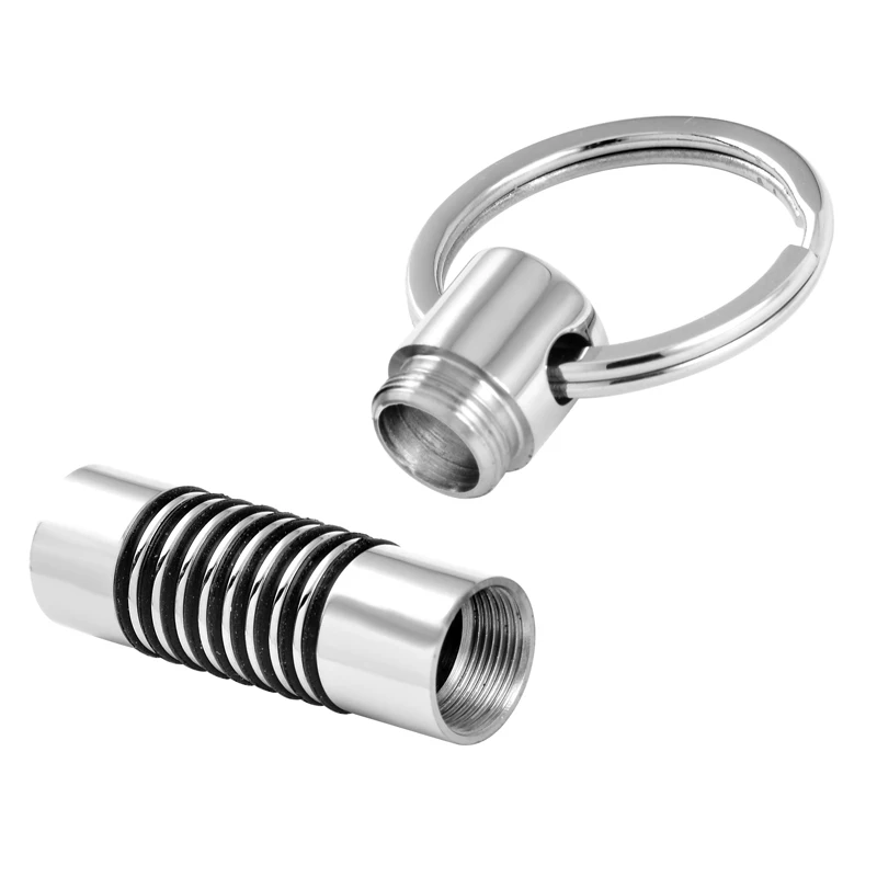 

With Black Rubber Ring Stainless Steel Cylinder Cremation Urn Jewelry Keychain For Ashes Memorial Keyring Women Men