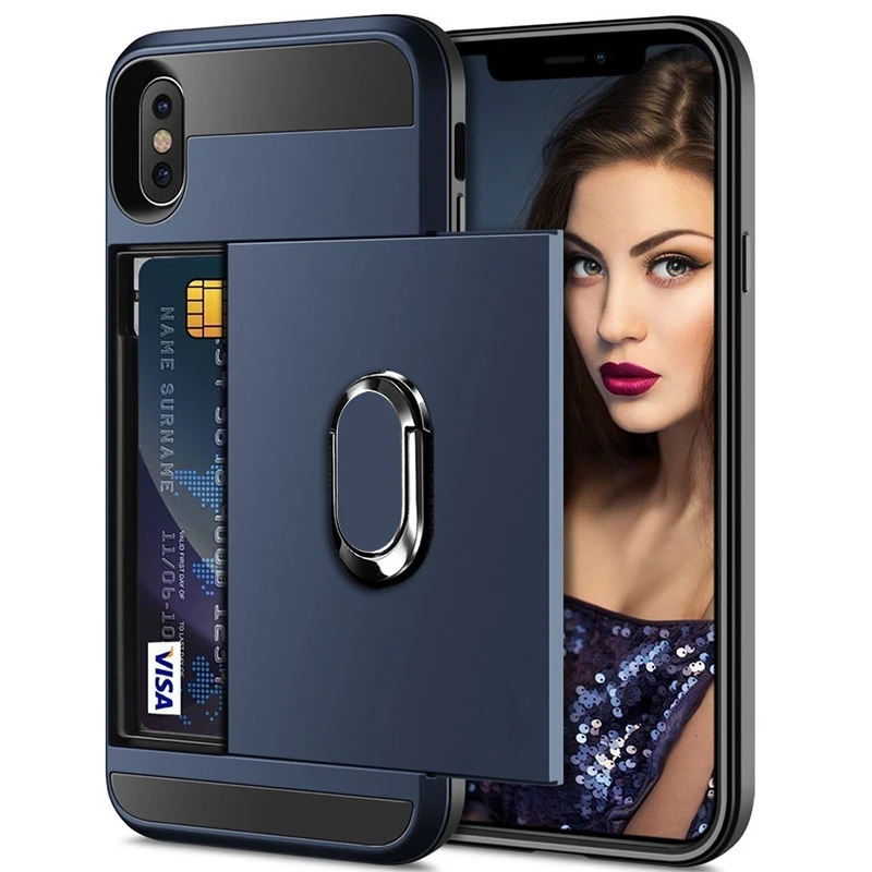 Navy Blue Защитный сдвигающийся ударопрочный чехол для телефона для iPhone 11 X XR XS Max Pro демонстрационный держатель для колец для iPhone 11 7 8 6 6S Plus чехол - Цвет: Navy Blue