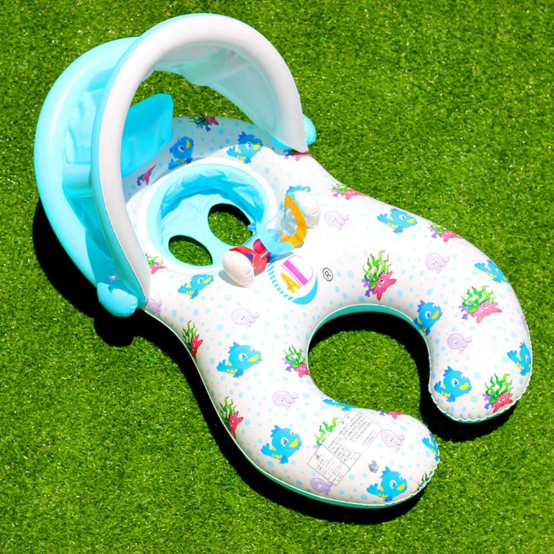

Inflatable With Children Sunshade Sunshade Mother Swim Baby Swimming Seat Circle Ring Toy Double Rings Kids Swimming Float Float