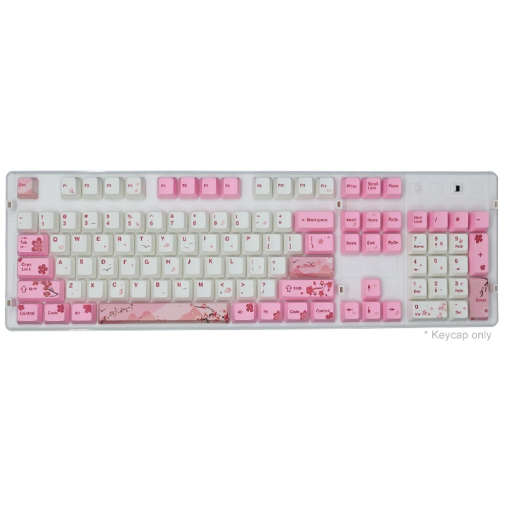 

For Mechanical Keyboard 104 Keys PBT Pink Sakura Pattern Keycaps Replacement Set Keyboard Accessory Mechanical Keyboard Key cap