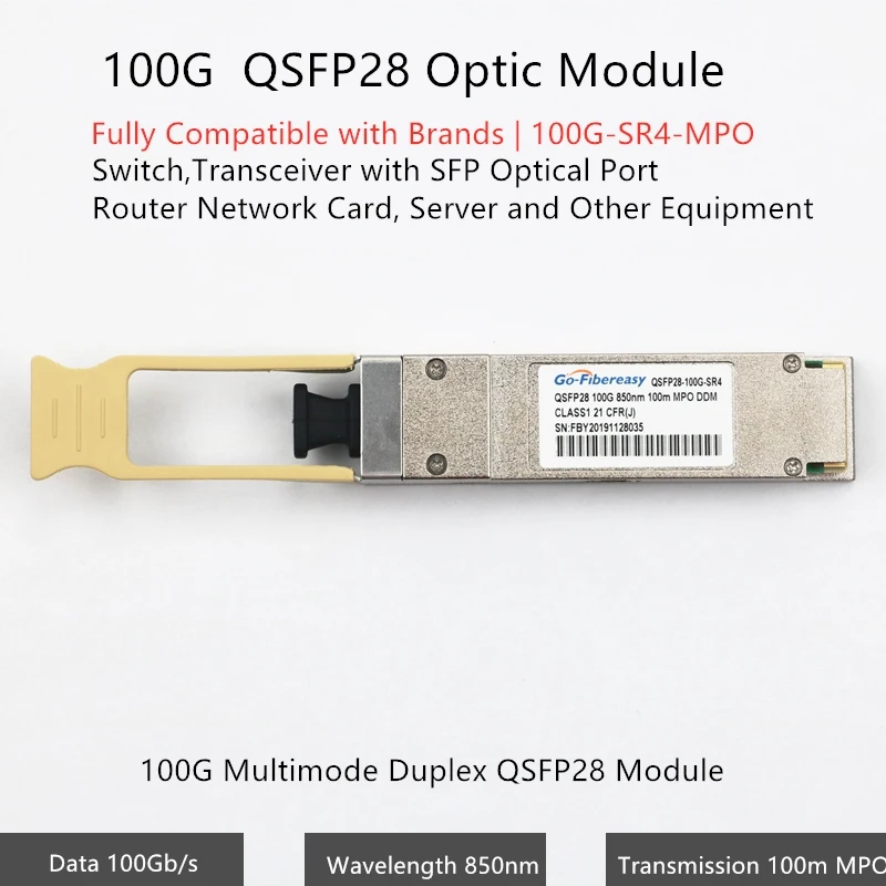 100 ГБ/сек. QSFP28 модуль приемопередатчика многорежимный SR4 850nm MTP/MPO для модуля