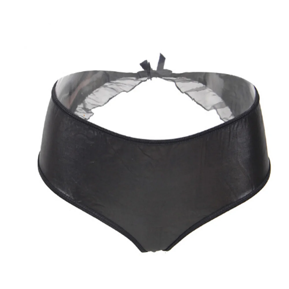 Женские черные трусики из искусственной кожи сексуальное открытое нижнее белье