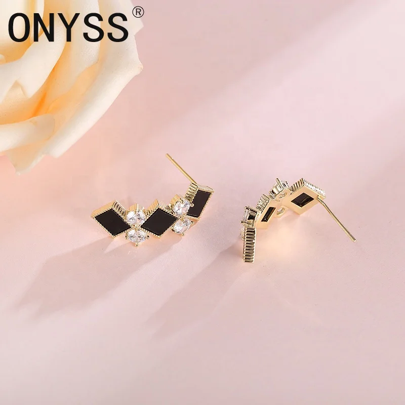 

Korean Style Women Jewelry Geometric Black Rhinestone Shiny Stud Earrings 2021