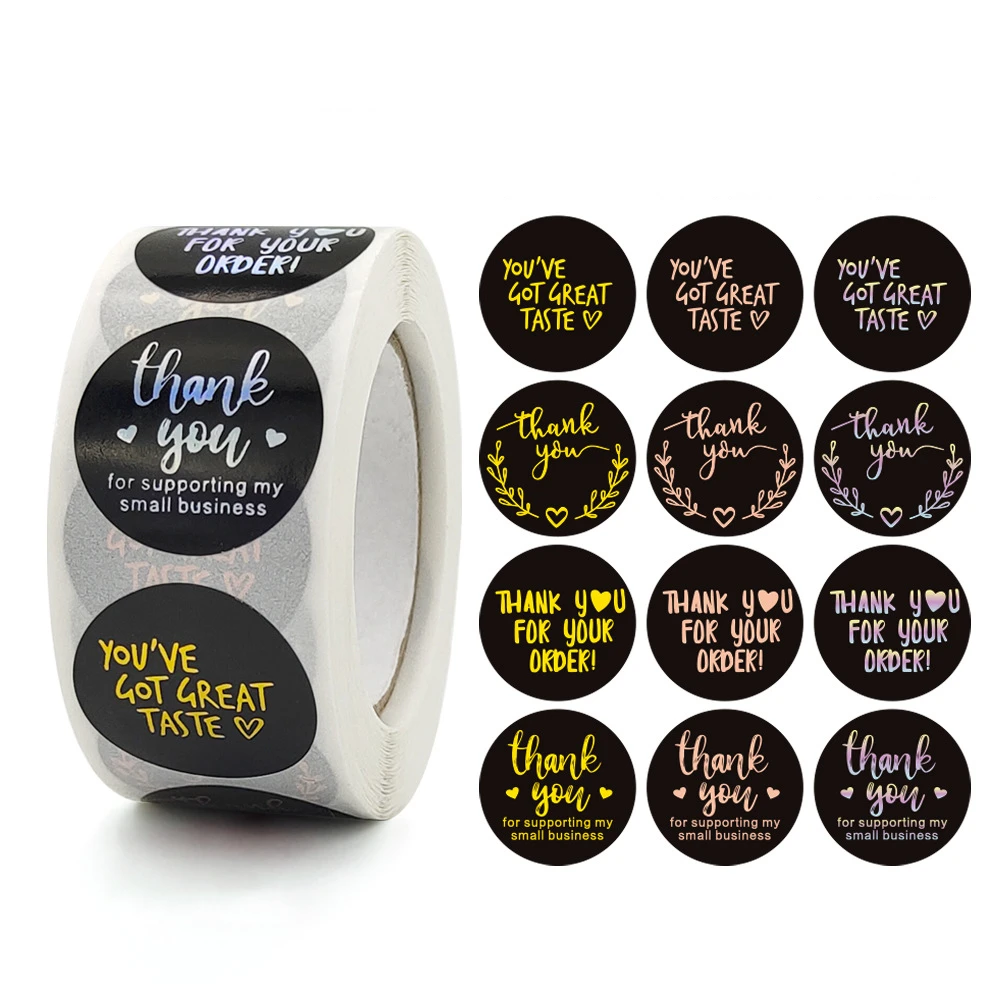 

100-500 Pcs 1 Inch Black Bronzing Thank You Label Stickers for Gift Card Party Wedding Package Wrapping Baking Small Business
