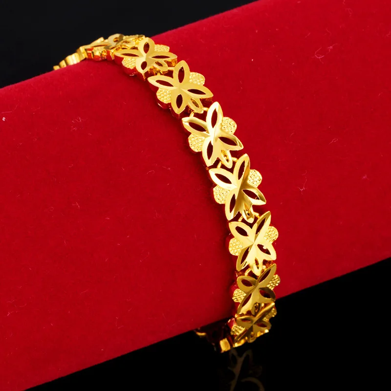 

8mm Bracelet Gold Plated Jewelry Ladies Watch Chain Love Heart Luxury Flowers Bracelet Women Wedding Jewelry Girlfriend Gift