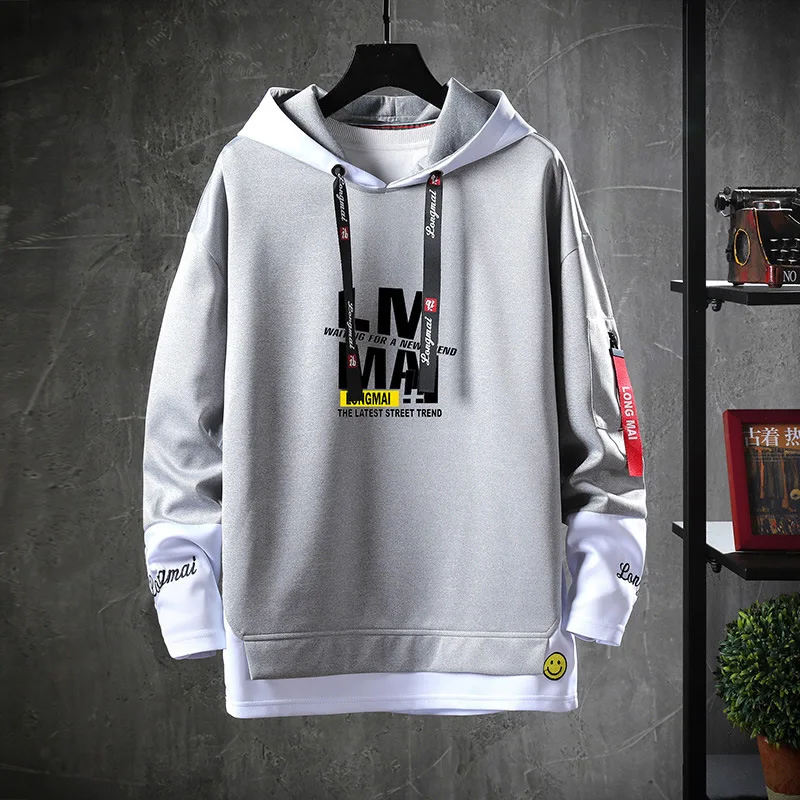 

2021 Men Hoodie Pullovers Hip Pop Streetwear Male Casual Loose Korean Style Fashion Patchwork Sweatshirt Student Sportswear Tops