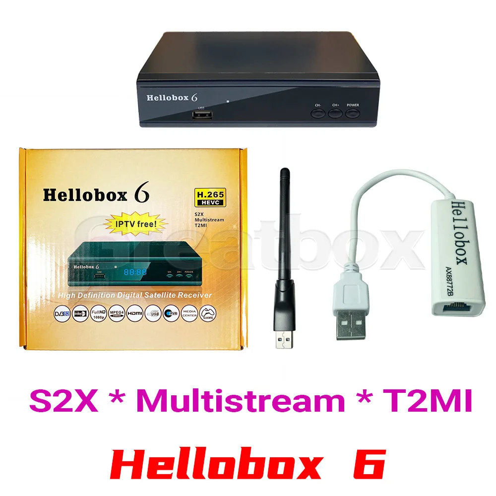 Hellobox 6 спутниковый ресивер Поддержка H.265 HEVC T2MI USB WiFi авто Powervu Biss Cline Newcamd Comptatible V5 Plus