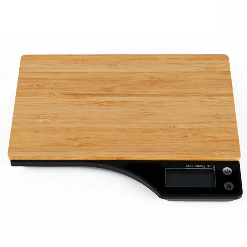 B&aacute;scula de cocina de bamb&uacute;, balanza ambiental de madera para alimentos, b&aacute;scula electr&oacute;nica LED para el caf&eacute; del hogar, b&aacute;scula para hornear 5KG/1G-0