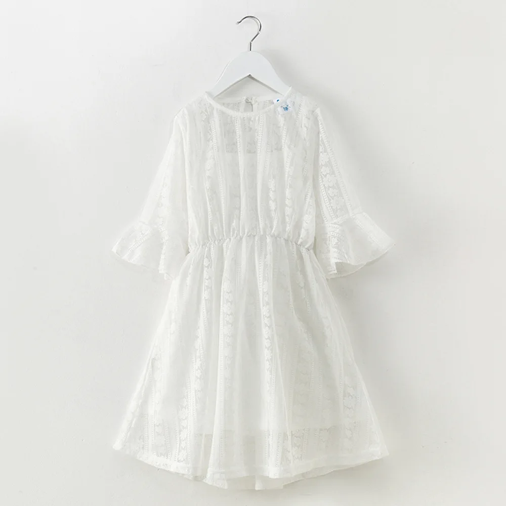 Girls Dress Summer Princess Party Frocks Black White Flare Sleeve Lace for Teens Girl 6 8 10 12 14 Years Children Clothes | Детская