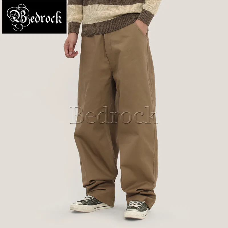 MBBCAR wide leg cargo pants for men loose street casual trousers twill fabric khaki pants shrinkable cuff overalls 7283