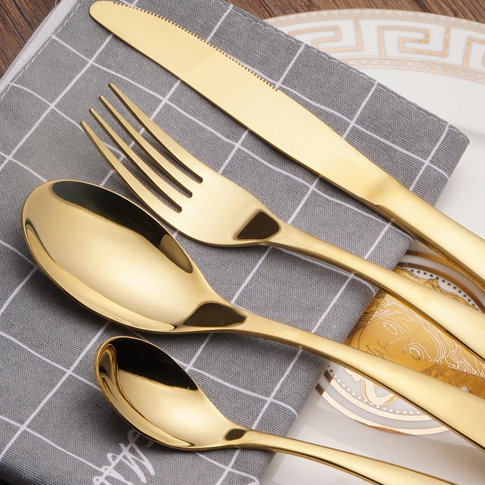 Роскошные столовые приборы из нержавеющей стали позолоченный набор посуды