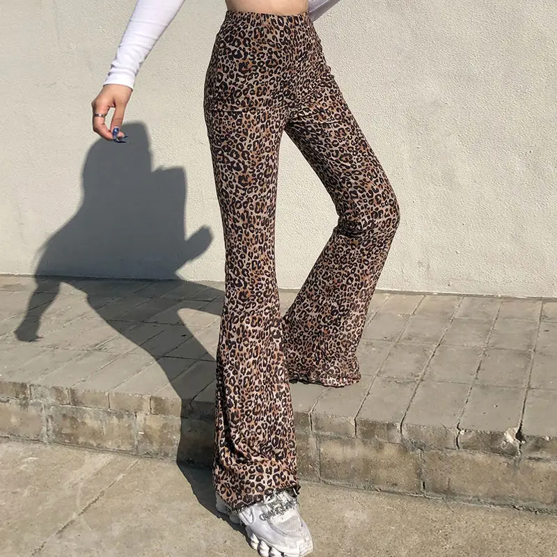 

Wild Leopard Print High-waisted Micro-flared Thin and Leg-length Casual Pants High Street Style Drape All-match Trousers