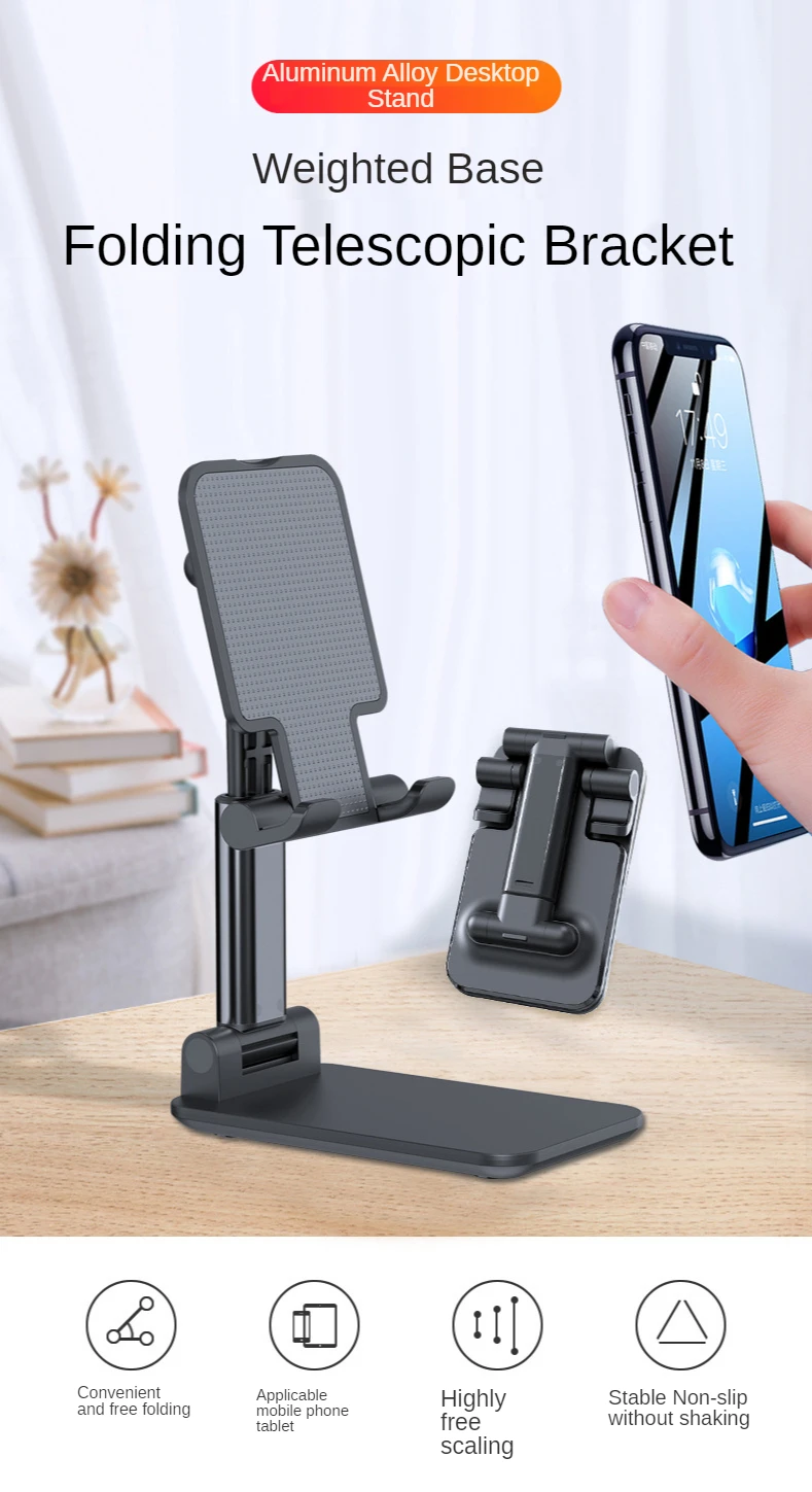 

Foldable Metal Desk Mobile Phone Holder Adjustable Tablet Desktop Stand For iPhone iPad Xiaomi Huawei Universal Table Bracket