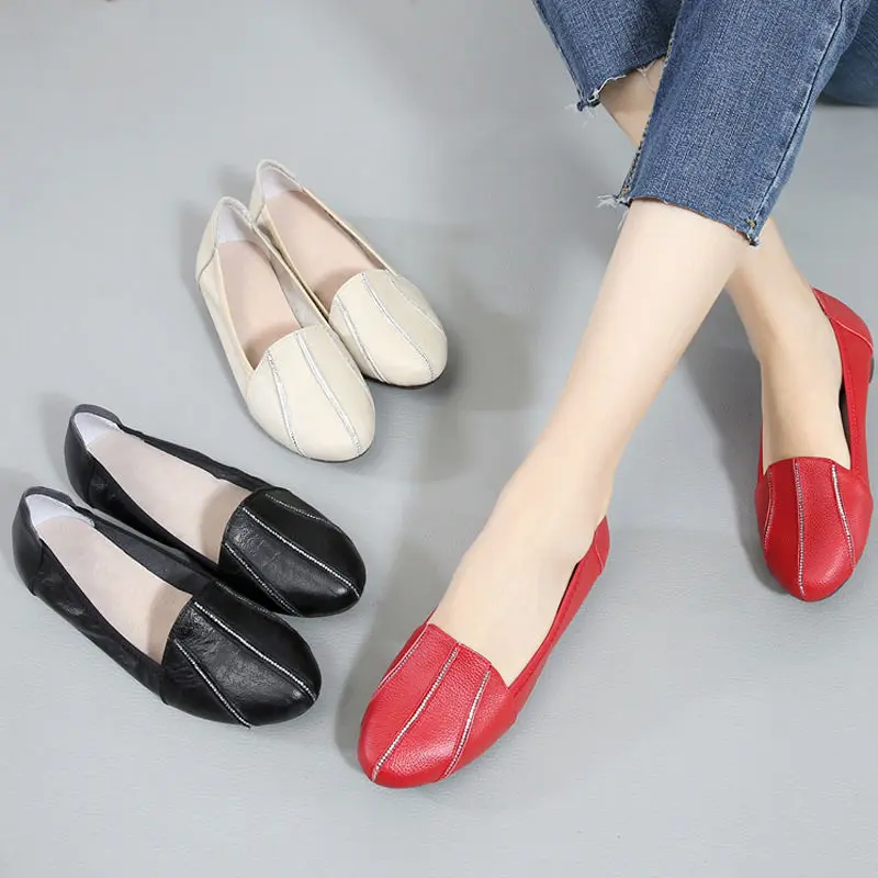 

Fancy Red Bride Shoes Women Casual Flat Driving Shoes Moccasins Genuine Leather Loafers Beige Ladies Slip On Shoes Anti-skid