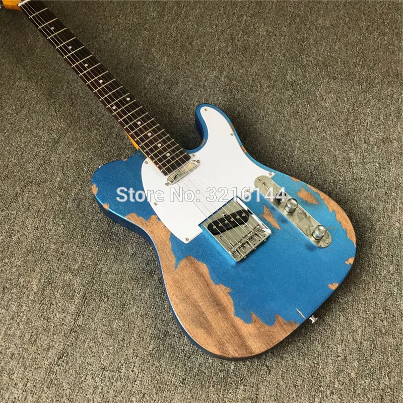 

In stock Antique do old electric guitar, metallic blue, real photos, wholesale and retail, antique relic