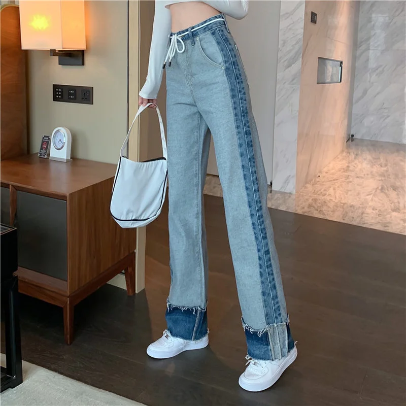 

2021 Women's jeans Straight Leg jeans Baggy jeans Women's high-waisted jeans Retro jeans Wide Leg jeans Spliced hip Hop jeans