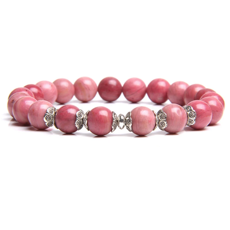 Модный браслет с бусинами из натурального родохрозита в форме цветка