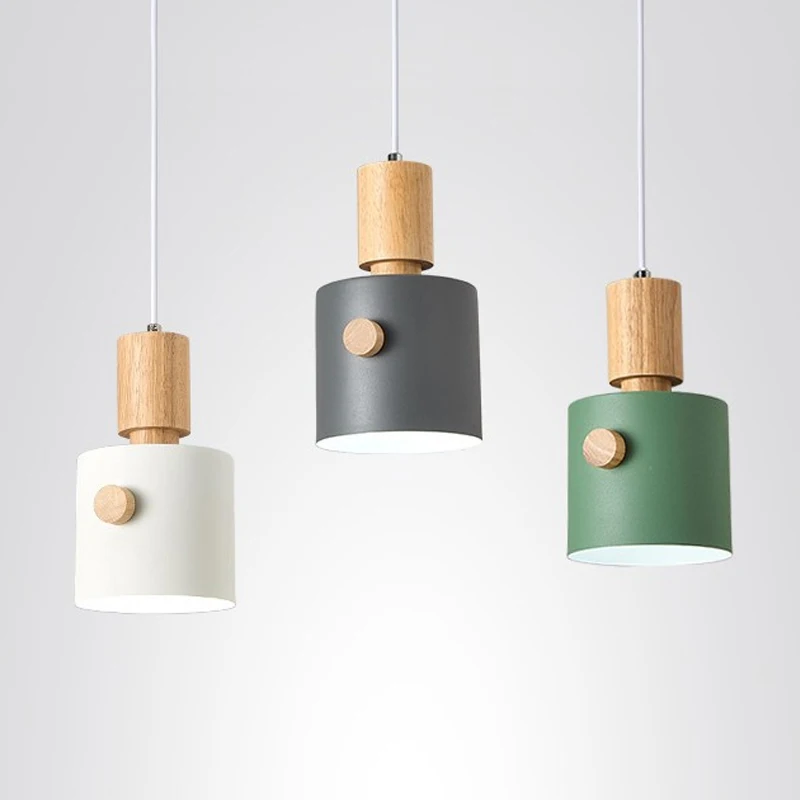 

Home Loft Simple Decor Macaron Dining Room Pendant Lamp Ceiling Nordic Kitchen Hanging Lights LED Modern Wood Lighting Fixtures