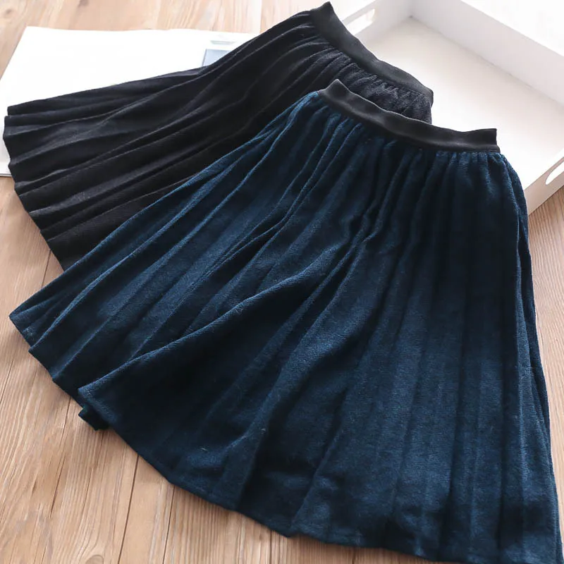 Осенне-зимняя свободная бархатная юбка со складками на талии для девочек детское