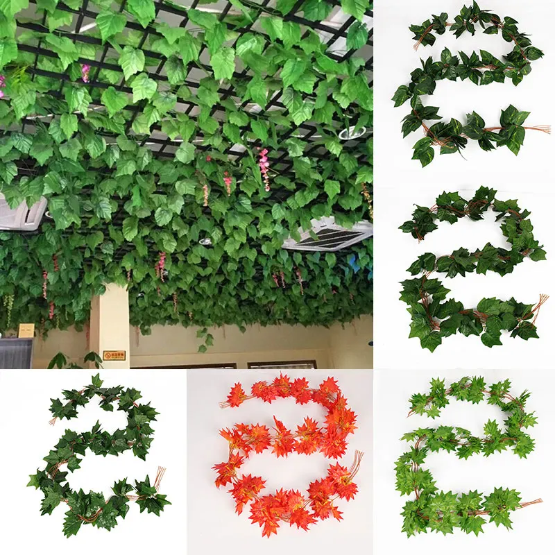 

Vines Artificial Green Leaves Silk Grape Leaf Vine Garland Faux Simulation Flower Rattan 5Pcs/Bag For Home Wedding Party Decor