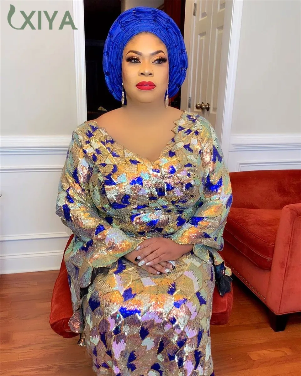 Женское фатиновое Сетчатое кружевное платье роскошное с блестками в нигерийском