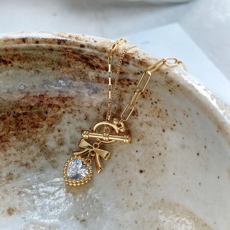 

Ожерелье женское из серебра 925 пробы, с асимметричным бантом и сердцем из циркония