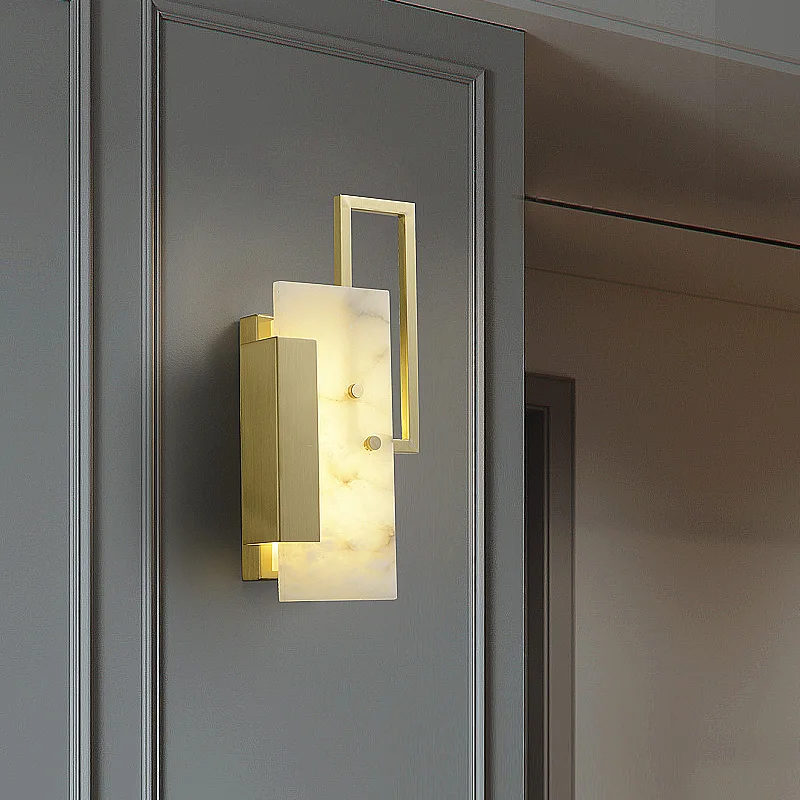 

Light luxury marble wall lamp post modern minimalist living room villa model room bedroom bedside all copper lamp
