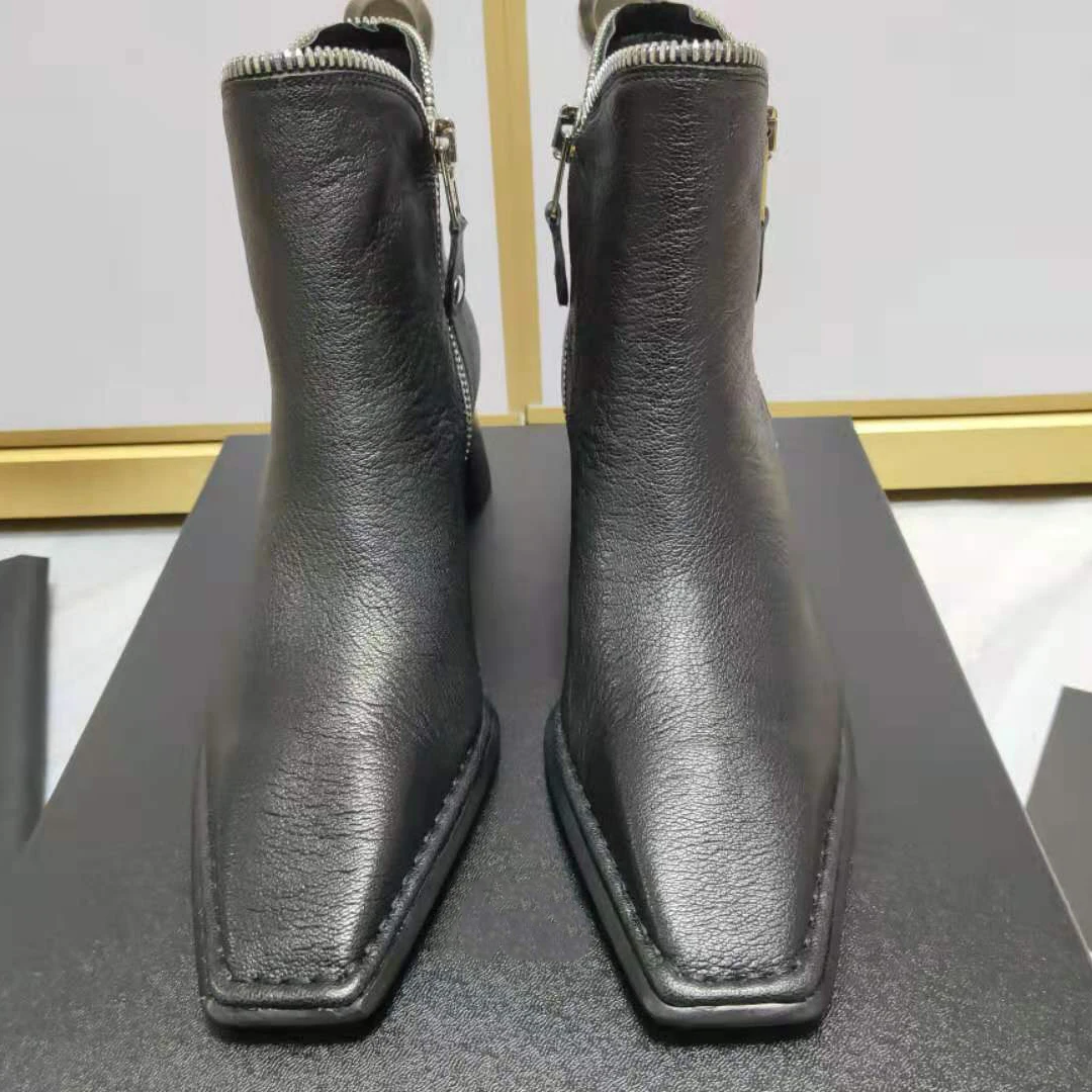 

Vallu 2021 autumn and winter new zipper decoration fashion all-match casual retro square toe female short boots