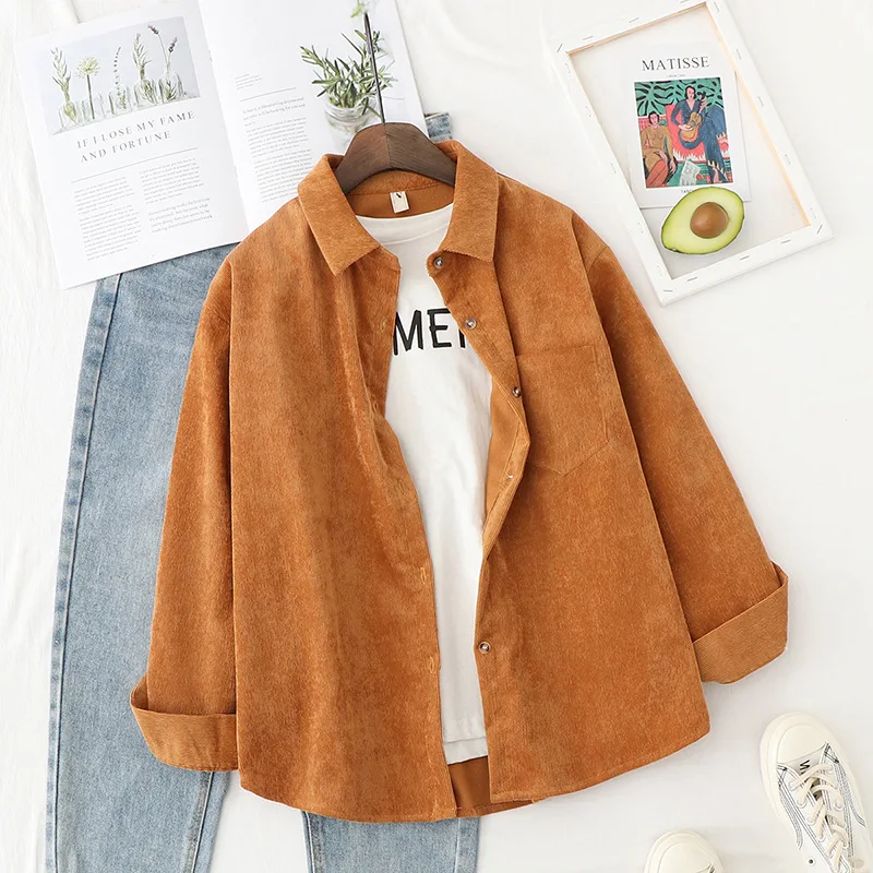 

2022 Spring Autumn Corduroy Plus Velvet Shirt Women Simple Ladies Blouses And Top Fashion Solid Casual Female Clothes Shirt Coat