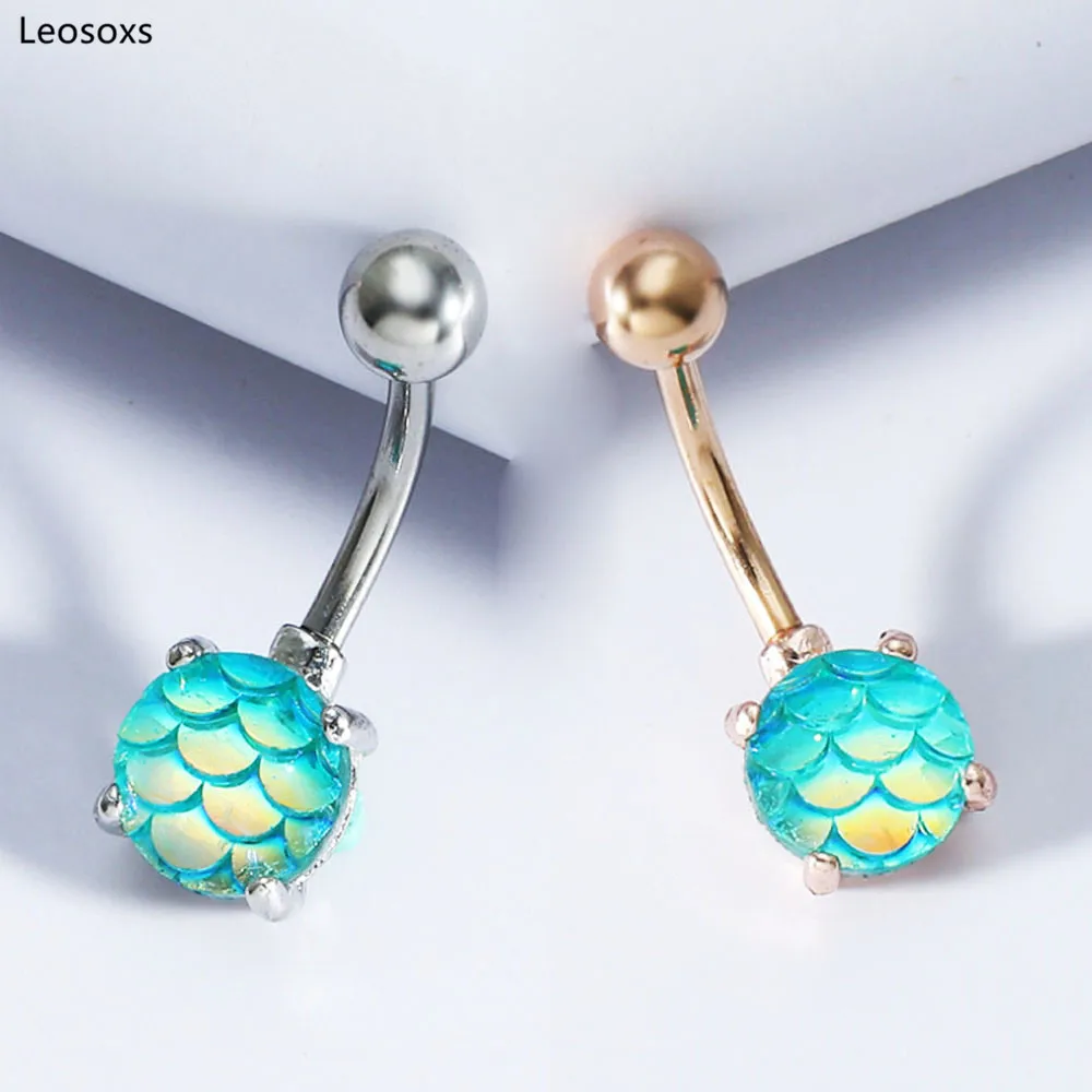 

Leosoxs 1pcs European and American Beautiful Color Fish Scale Belly Button Ring Belly Button Button Body Piercing Jewelry