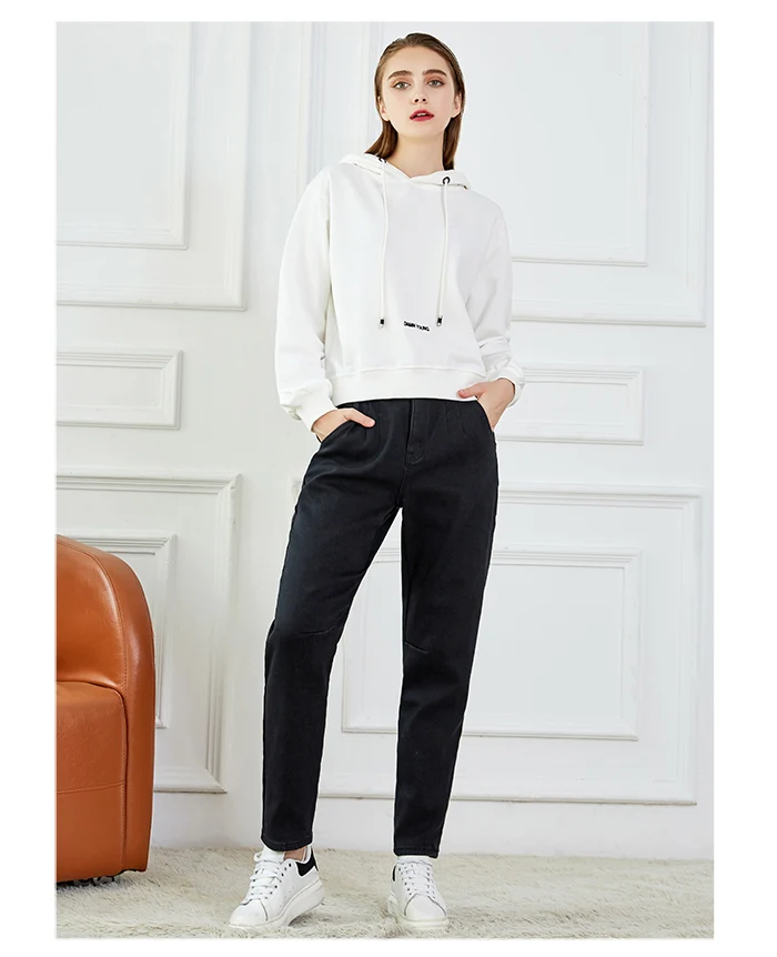 LEIJIJEANS, Новинка осени, повседневный стиль, Классические черные джинсы размера плюс, высокая талия, полная длина, хлопковые Свободные Женские джинсы-шаровары, 7356(R