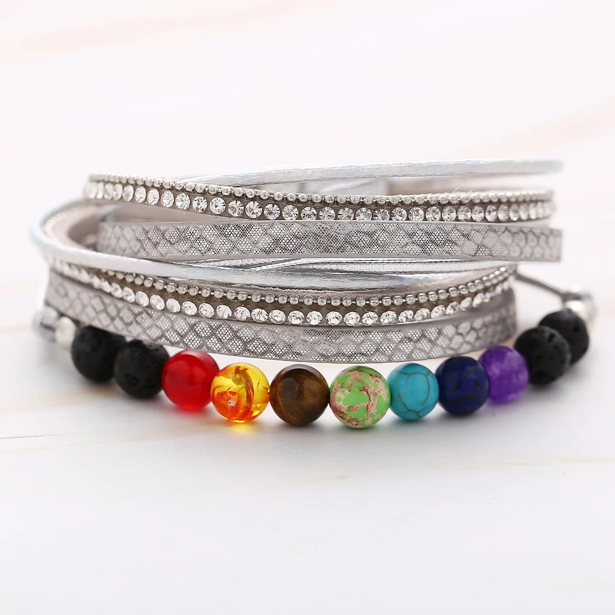 

1pc New Volcanic Rock Drill Multilayer Leather Bracelet Creative Simple Magnetic Buckle Bracelet Charm Bracelets for Women