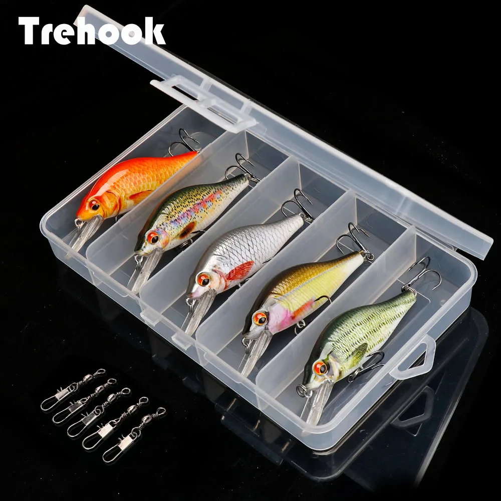 Рыболовная приманка TREHOOK 5 шт. набор с коробкой гольян воблеры приманок жесткая