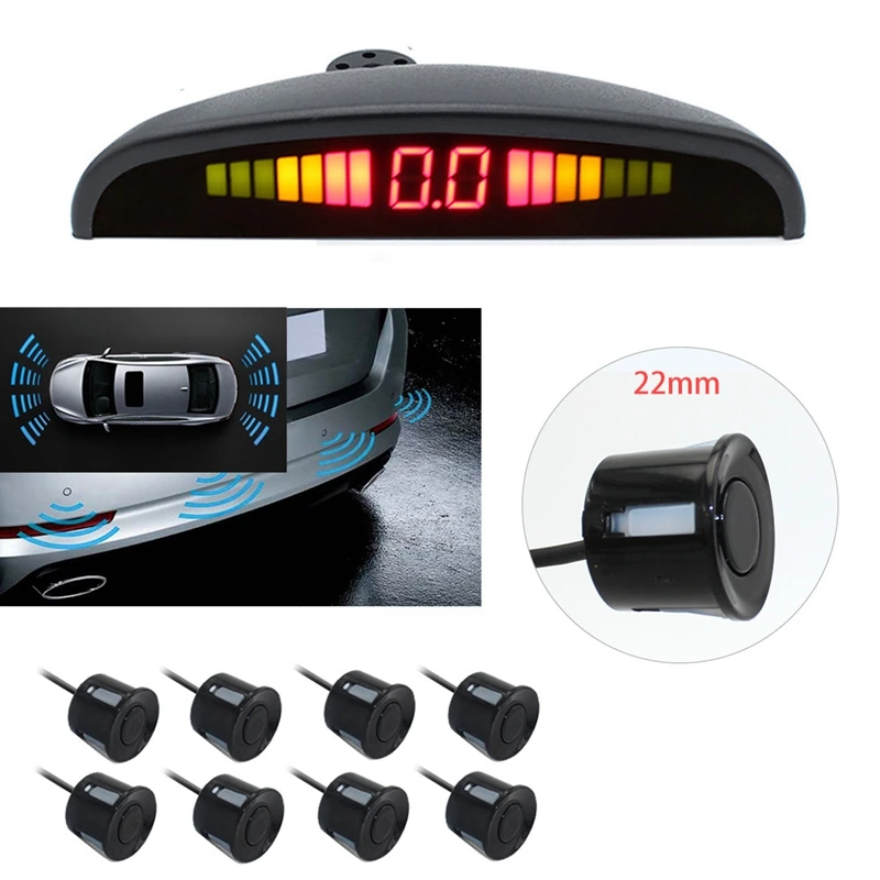Car LED Parking Sensor Kit Front and Rear Reverse Display with 8 Sensors Buzzer-Radar System Sound Alarm  Автомобили и
