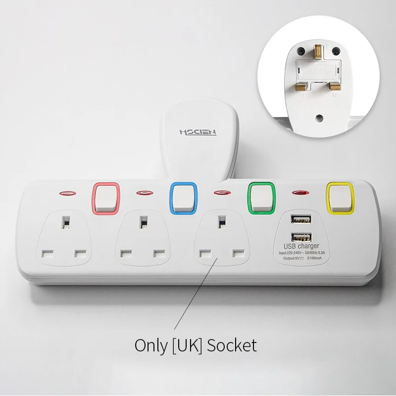 Английская электрическая вилка с несколькими настенными розетками, usb-порты, Удлинительный адаптер, Индивидуально переключаемые розетки 13А 250 В - Цвет: UK Socket