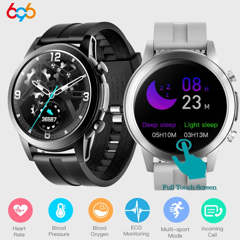 

Men Fitness Tracking Sports Smart Watch Heartrate Blood Pressure Test Full Touch Screen ECG Detection Smartwatch For Android IOS