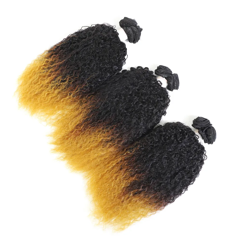 Человеческие волосы на ощупь афро кудрявые 16 дюймов 6 Пряди/лот Омбре желтые