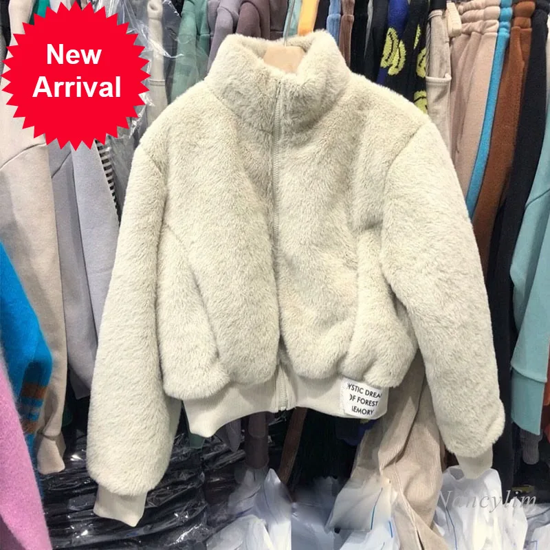 

Женская короткая шуба, свободная теплая куртка на молнии из искусственного меха в Корейском стиле, 2022