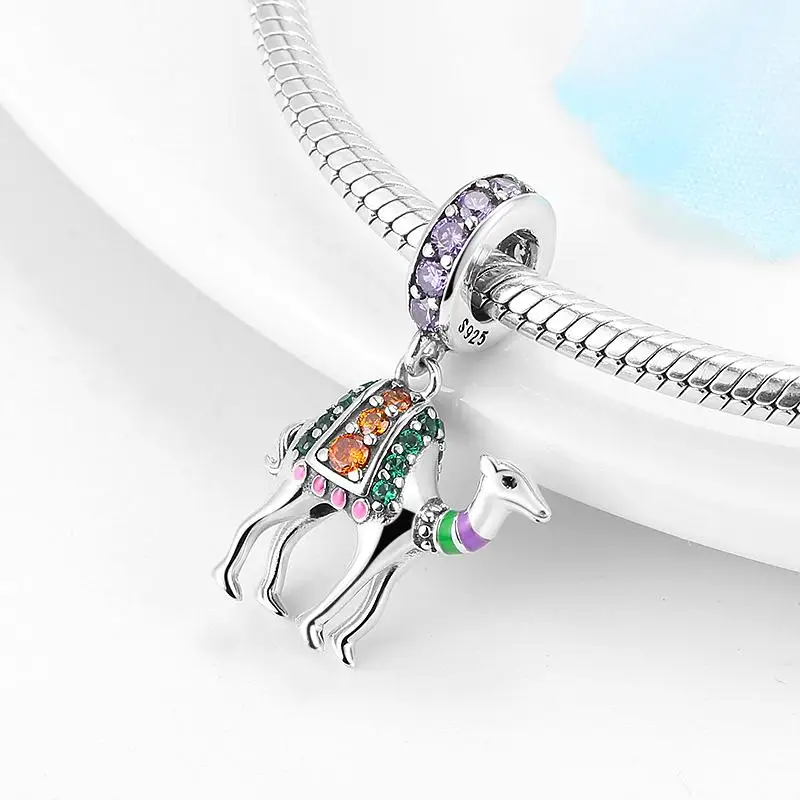 925 пробы серебряные сверкающие циркониевые розовые эмалированные бусины с