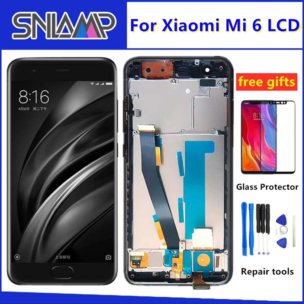 5,1" дисплей для Xiaomi Mi 6, сенсорный ЖК-экран с рамкой, дигитайзер в сборе для Xiaomi Mi 6, ЖК-экран, запасные части