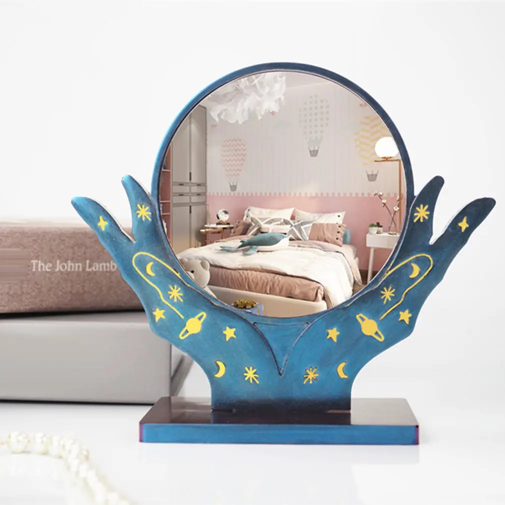 

3D Handmade DIY Crystal Epoxy Resin Mold Hand Shaped Makeup Mirror Desktop Mirror Silicone Mold Resin Crafts