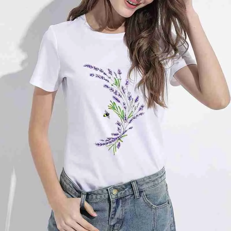 Футболка женская/мужская оверсайз с принтом лаванды модная тенниска коротким