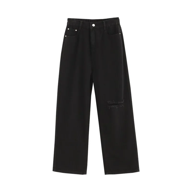 

Fashion Hole Ripped White Jeans Mens Loose Straight Denim Pants Hip Hop High Waist Trousers Streetwear Casual Black Men Jeans